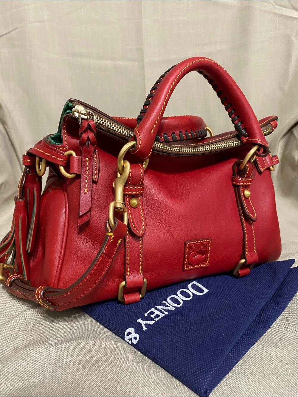 Dooney & Bourke Medium Florentine Leather Satchel Red Leather Tassels